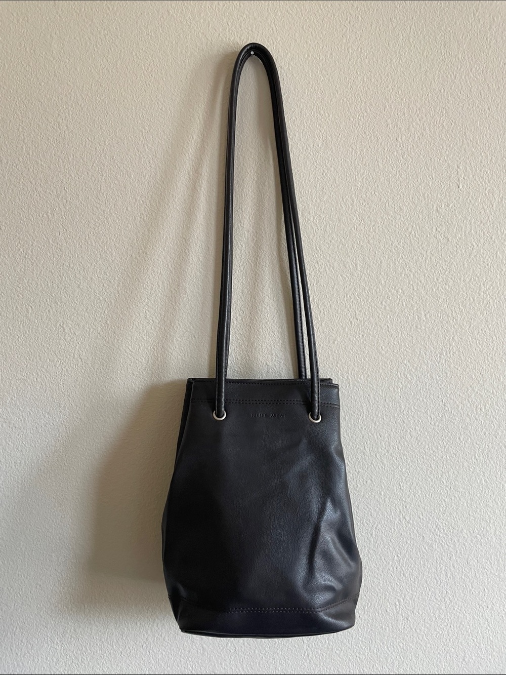Vintage Nine West Black Faux Leather Shoulder Bucket Bag